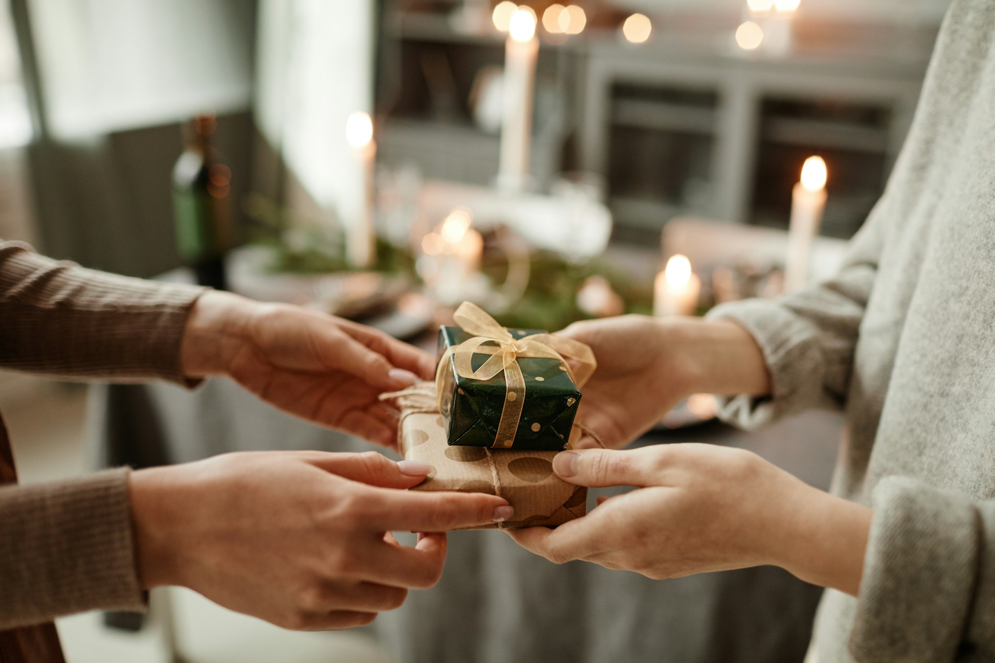 Exchanging Gifts on Christmas Close Up